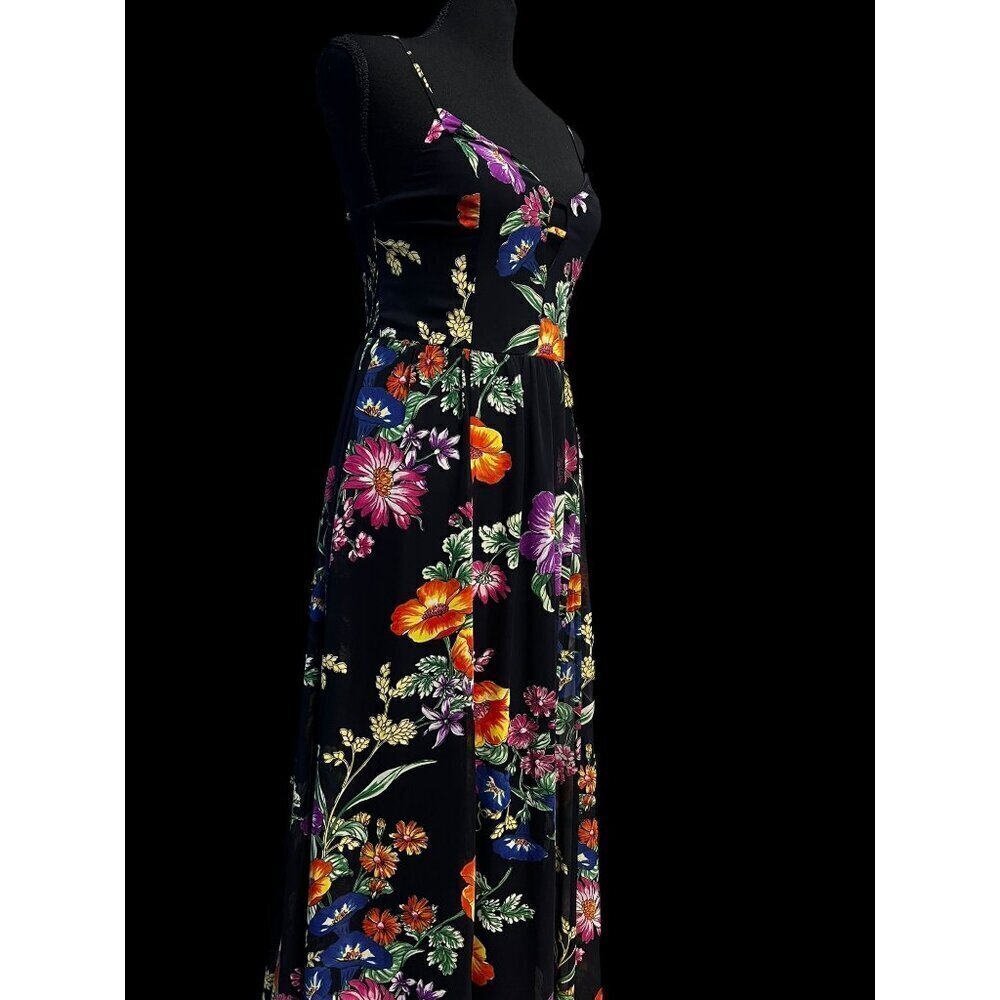 EXPRESS Floral Maxi Dress WOMEN Black Multicolor XS Cutout Front Spaghetti Strap - Picture 2 of 8